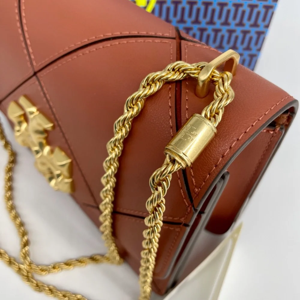 Tory Burch Tan Quilted Leather Shoulder Bag with Gold Hardware